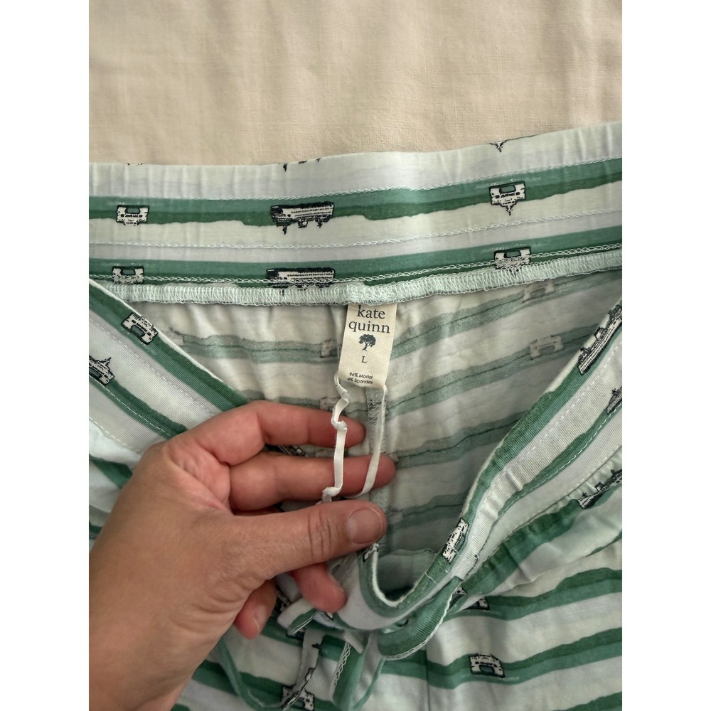Kate Quinn Modal Wide Leg Lounge Pants L Seafoam Stripe Boat Print Pajama - Picture 4 of 5